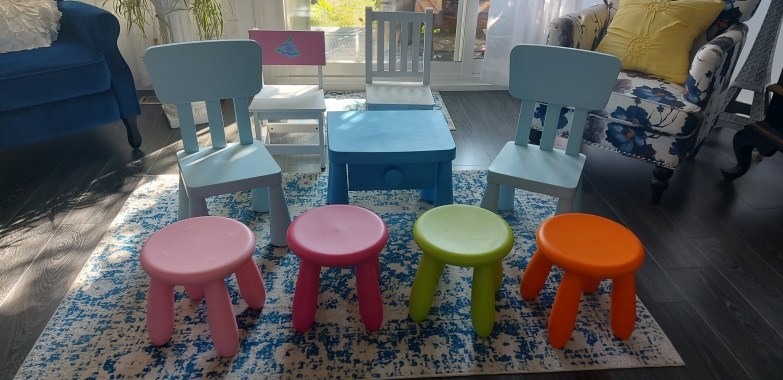 Children’s chairs stools and night stand