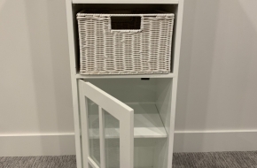 White, solid, shelving unit. Excellent condition