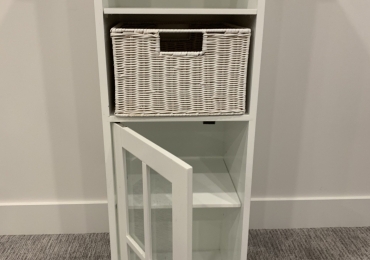 White, solid, shelving unit. Excellent condition