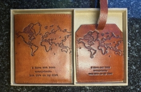 (NWOT) Embossed Leather Passport Holder/Cover with Luggage Tag
