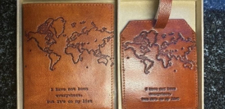 (NWOT) Embossed Leather Passport Holder/Cover with Luggage Tag
