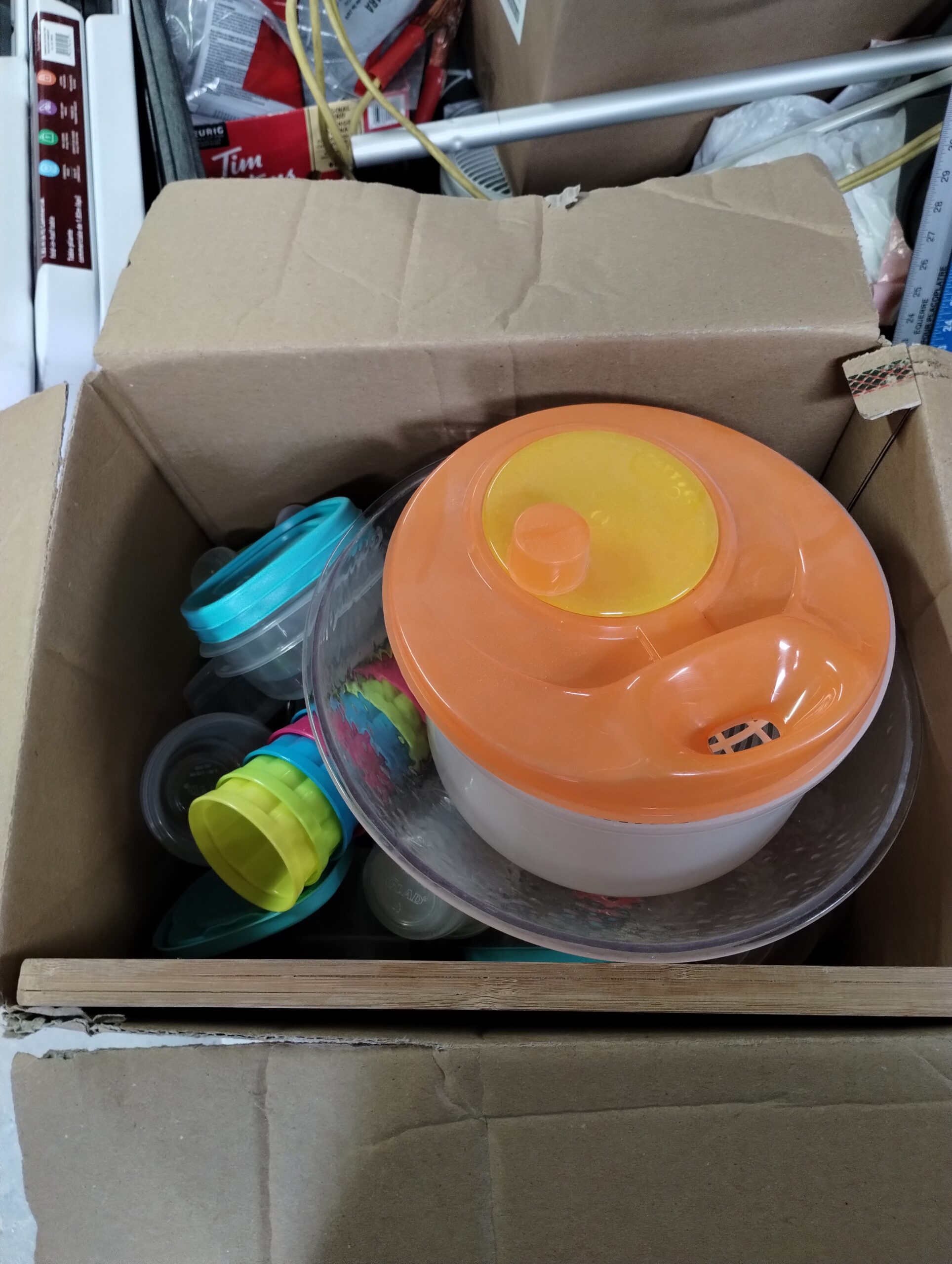 Box of plastic containers